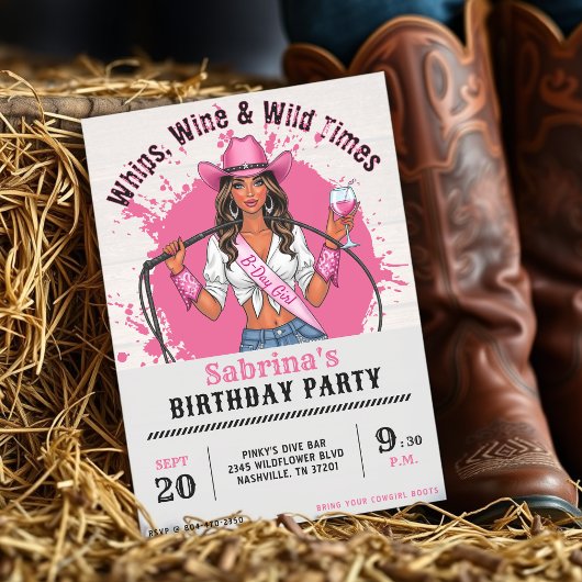 Cowgirl Birthday Party Whips Wine & Wild Times 招待状