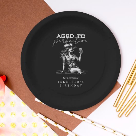 Cowgirl Black Aged to Perfection Birthday Party  ペーパープレート