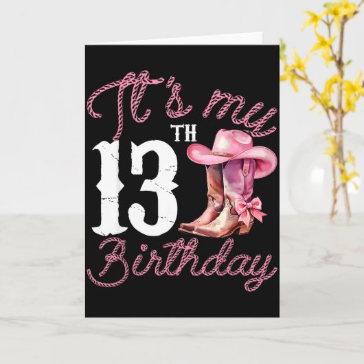 Cowgirl Boot Western Style 13th Birthday Gift For カード (黄色い花)