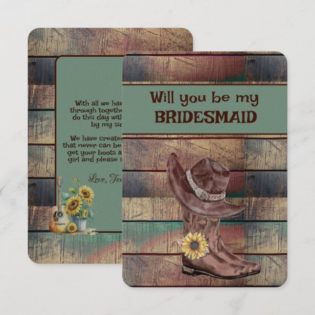 Cowgirl Boots and Hat Sunflower Western Bridesmaid (正面/裏面)