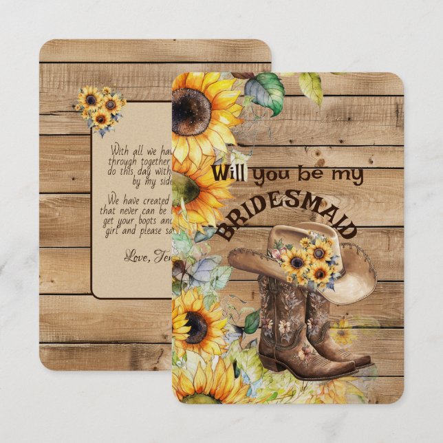 Cowgirl Boots and Hat Sunflower Western Bridesmaid (正面/裏面)