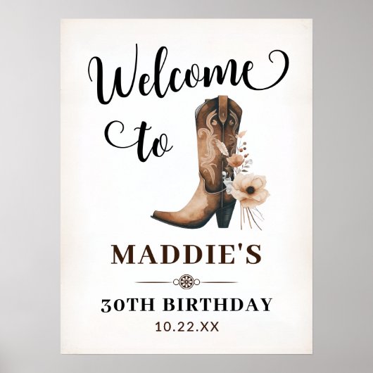 Cowgirl Boots Birthday Sign Western Birthday Decor ポスター (正面)