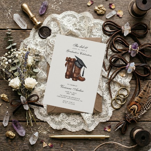 Cowgirl Boots & Graduation Cap Party 招待状