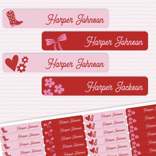 Cowgirl Boots & Hearts Kids Waterproof Name Labels ラベル