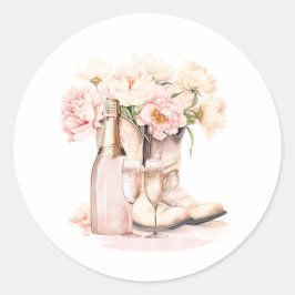 Cowgirl Boots Peonies Blush Pink BRIDAL SHOWER ラウンドシール