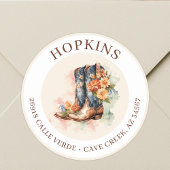 Cowgirl Boots With Flowers Return Address Labels ラウンドシール