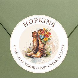 Cowgirl Boots With Flowers Return Address Labels ラウンドシール
