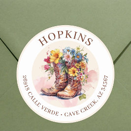 Cowgirl Boots With Flowers Return Address Labels ラウンドシール