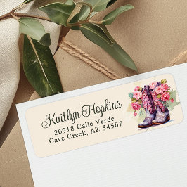 Cowgirl Boots With Flowers Return Address Labels ラベル