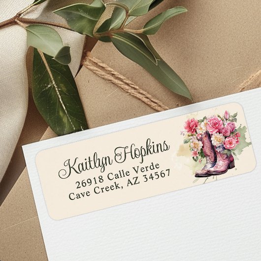 Cowgirl Boots With Flowers Return Address Labels ラベル