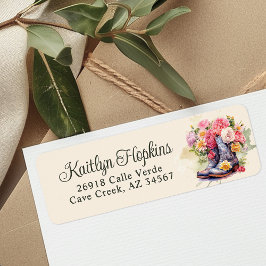 Cowgirl Boots With Flowers Return Address Labels ラベル