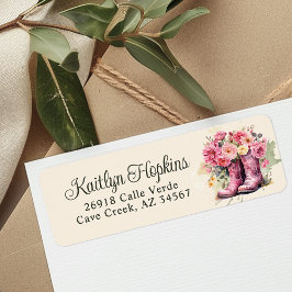 Cowgirl Boots With Flowers Return Address Labels ラベル