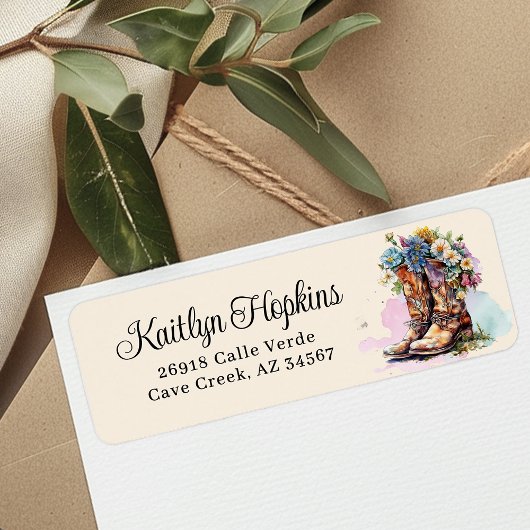 Cowgirl Boots With Flowers Return Address Labels ラベル