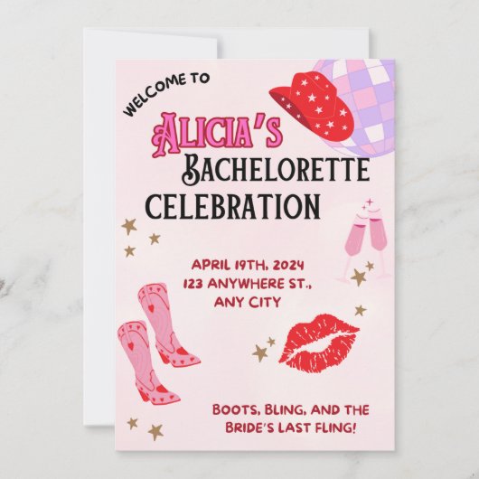 Cowgirl Chic Bachelorette Invitation 招待状 (正面)