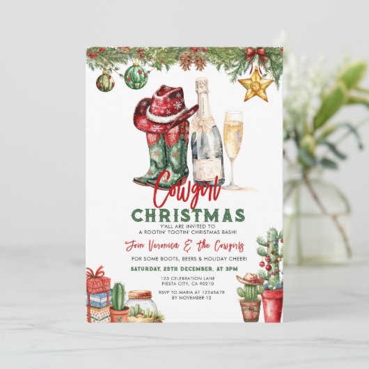Cowgirl Christmas Party Western Holiday Boots 招待状 (スタンド正面)
