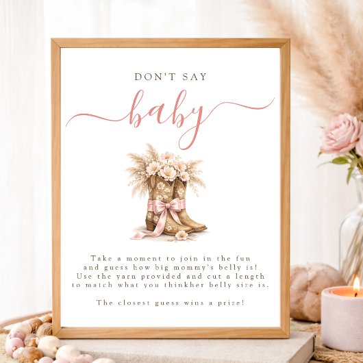 Cowgirl Coquette Bow Baby Shower Don't Say Baby ポスター