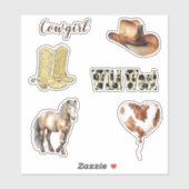 Cowgirl Cowboy Boots Hat Horse Birthday シール (シート)