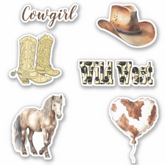 Cowgirl Cowboy Boots Hat Horse Birthday シール (正面)
