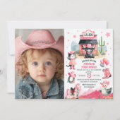 Cowgirl First Rodeo Pink Western Photo Birthday 招待状 (正面)