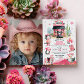 Cowgirl First Rodeo Pink Western Photo Birthday 招待状