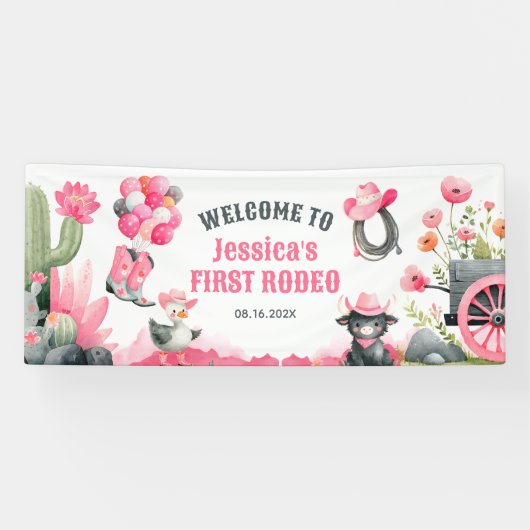 Cowgirl First Rodeo Western Birthday Party Welcome 横断幕 (横)