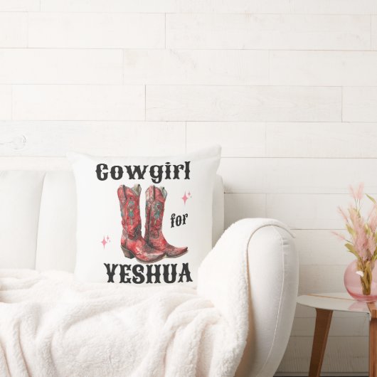"Cowgirl for Yeshua" Throw Pillow クッション (ソファ)