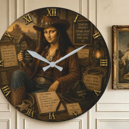 Cowgirl Funny Mona Lisa Western Country Gift ラージ壁時計