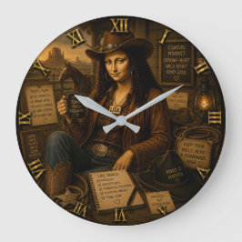 Cowgirl Funny Mona Lisa Western Country Gift ラージ壁時計