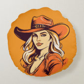 Cowgirl Hat Woman Illustration ラウンドクッション (裏面)