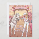 Cowgirl Horse Pink White Ranch Birthday Party 招待状 (正面)