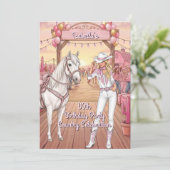 Cowgirl Horse Pink White Ranch Birthday Party 招待状 (スタンド正面)