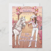 Cowgirl Horse Pink White Ranch Birthday Party BR 招待状 (正面)