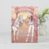 Cowgirl Horse Pink White Ranch Birthday Party BR 招待状 (スタンド正面)