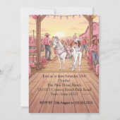 Cowgirl Horse Pink White Ranch Birthday Party BR 招待状 (裏面)