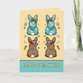 Cowgirl Leopard Print Teal Brown Bunnies  Easter  カード (正面)