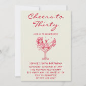 Cowgirl Martini Cheers to Thirty 30th Birthday 招待状 (正面)