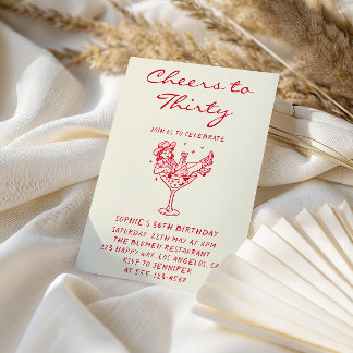 Cowgirl Martini Cheers to Thirty 30th Birthday 招待状