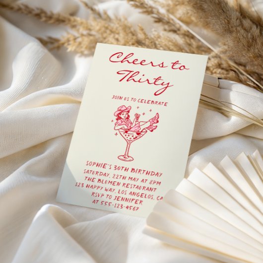 Cowgirl Martini Cheers to Thirty 30th Birthday 招待状