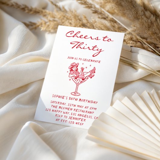 Cowgirl Martini Cheers to Thirty 30th Birthday 招待状