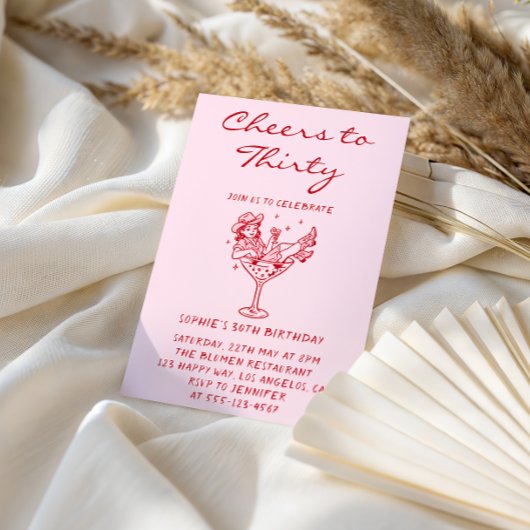 Cowgirl Martini Cheers to Thirty 30th Birthday 招待状