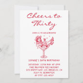 Cowgirl Martini Cheers to Thirty 30th Birthday 招待状 (正面)