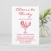 Cowgirl Martini Cheers to Thirty 30th Birthday 招待状 (スタンド正面)
