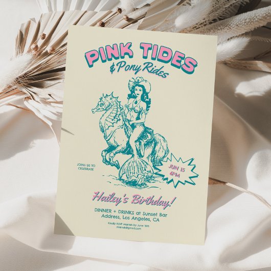 Cowgirl Mermaid Birthday Tides Pony Rides 招待状