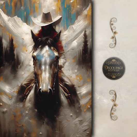 Cowgirl on Black Horse Mountain Decoupage 薄葉紙