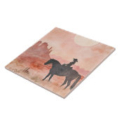Cowgirl on Horse Southwestern Sunset Scene タイル (側面)