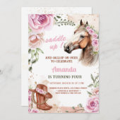 Cowgirl Party Horse birthday 招待状 (正面/裏面)