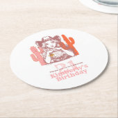 Cowgirl Pink Country Disco 21st Birthday Party ラウンドペーパーコースター (アングル)