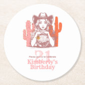 Cowgirl Pink Country Disco 21st Birthday Party ラウンドペーパーコースター (正面)