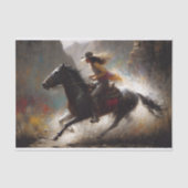 Cowgirl Riding Black Horse Canyon Decoupage  薄葉紙 (正面)