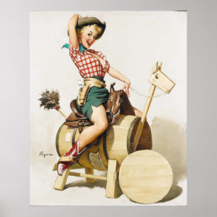 Cowgirl Riding Pin Up ポスター
